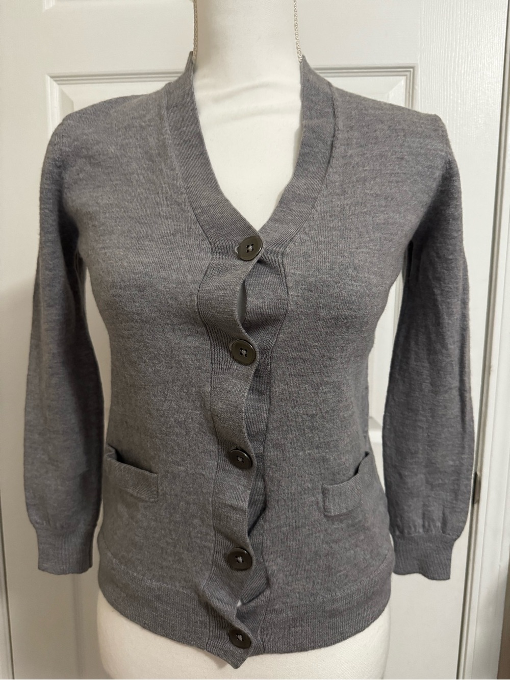 Kirkland Signature Heather Gray V-Neck Button Cardigan